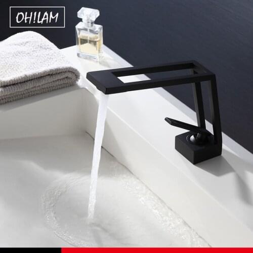 Contemporary Creative Single Hole Handle Bathroom Sink Faucet Solid Brass in Matte Black