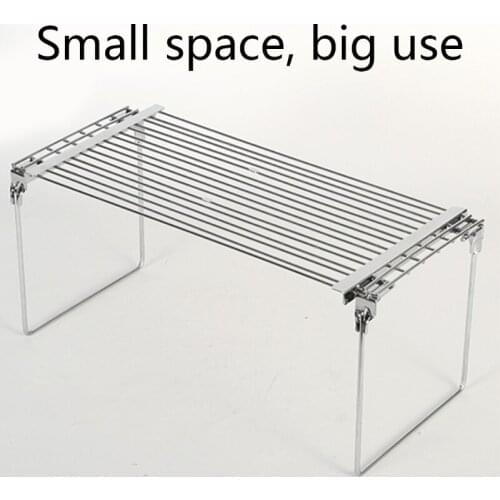 2 in 1 Kitchen Expandable Counter Shelf Stackable Pantry Shelves Carbon Steel Cabinet Shelf Organizers