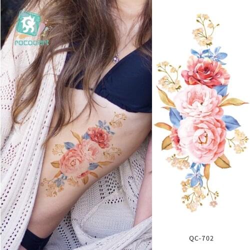 Waterproof Temporary Tattoo Sticker Rose Flowers Leave Flash Tattoos Body Art Arm Fake Sleeve Tatoo Black Women Girls Wrist Taty