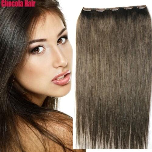 Chocala 20"-28" 80g Machine Made Remy Hair One Piece Set With 5 Clips In 100% Brazilian Human Hair Extensions 1pcs Straight