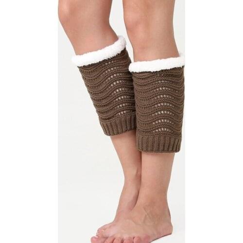 Knitted Leg Warmer Plush Women Winter Short Knee Cover Knitting Thickened Boot Socks Cuffs Crochet Pure Color