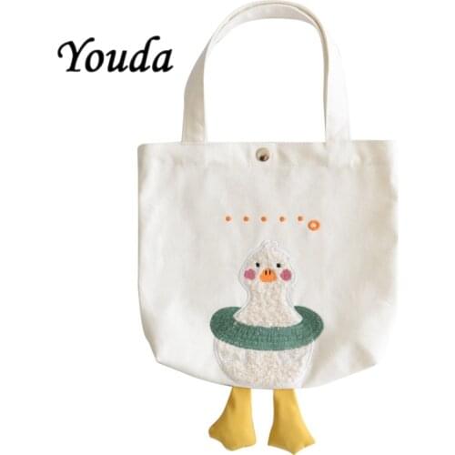 Youda Korean Style Canvas Bags for Women Winter New Lunch Bag Fashion All-match Handbag Female Cute Duck Pack for Girl