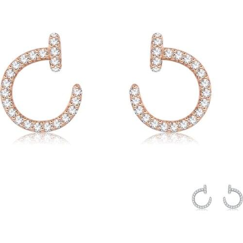 ZEMIOR 925 Sterling Silver Earrings For Women Shiny Full Cubic Zirconia Twisted Nails Stud Earring Fine Jewelry To Girlfriend