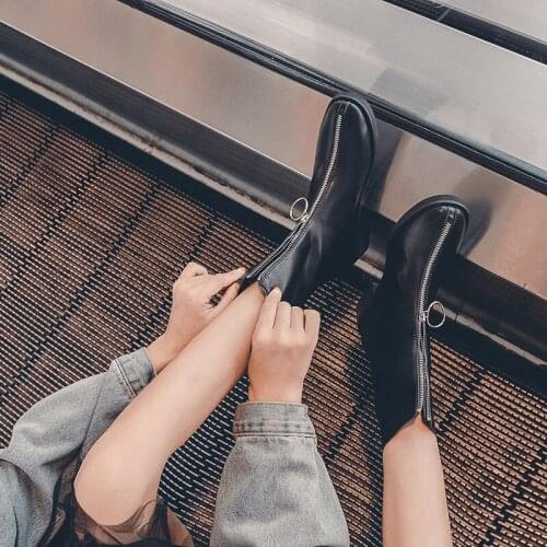 Motorcycle Platform Women Boots 2020 Autumn Winter Ankle Booties Zip Leather Fashion Ladies Round Toe Black White Shoes Botas