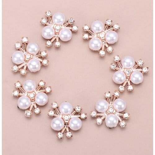 10PCS Handmade Pearl Flower Rhinestone Buttons Sparkling Crystal Hairpins Decoration Clothes Sewing Accessories