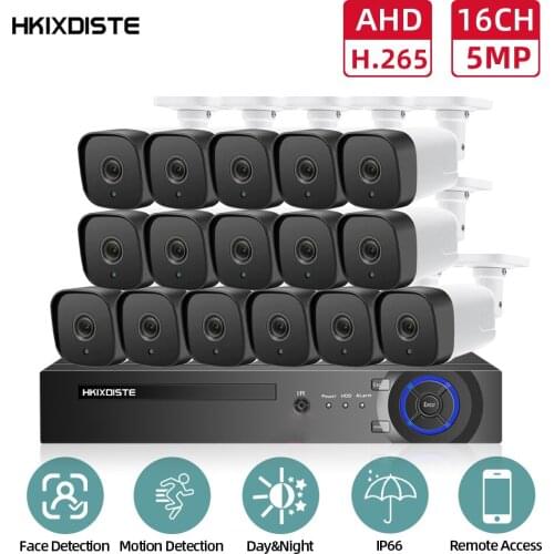 16CH 5MP DVR Security Camera System Outdoor Face Detection Bullet Monitoring Camera System Set 16 Channel CCTV Surveillance Kit