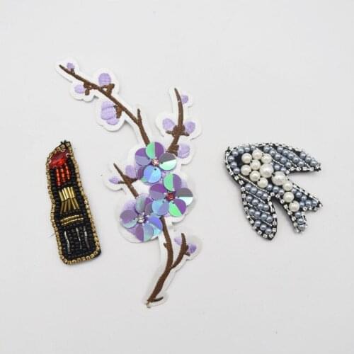 25pcs flower swallow Beading Crystal Floral Round Rhinestone Sew on Patches Applique Motif