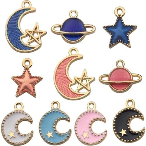 50pcs Assorted Enamel Gold Plated The Stars of The Moon Charm for Jewellery Making Necklace Bracelet Ankle Earring DIY Findings
