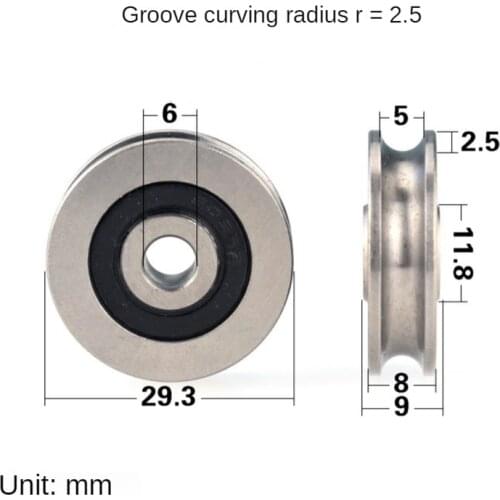 6*29.3*8mm stainless steel pulley, steel rope sling, waterproof, rustproof, non SUS304 bearing wheel groove, U groove type