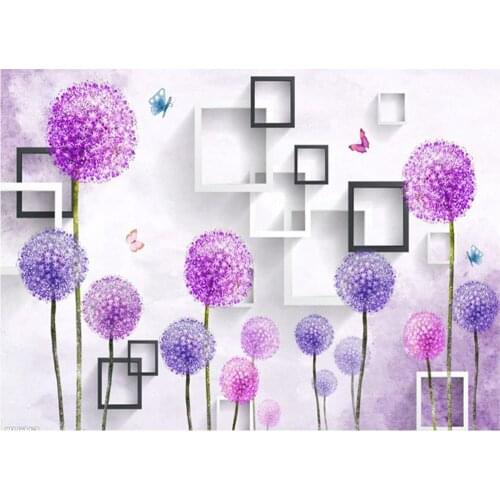 DIY Diamond Painting Cross Stitch Purple Dandelion 5D Diamond Embroidery Icon Square Decorative Wall Stickers DIY Painting FZ539