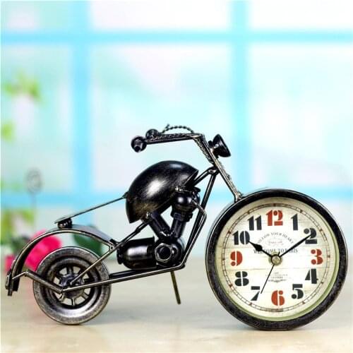 Bronze Motorcycle Clock European Retro Iron Clock For Children Kids Bicycle Alarm Clock Desktop Clock Home Art Decoration