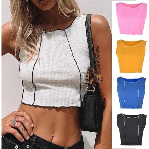 Breathable Stylish Patchwork Round Neck Camisole Women Vest Contrast Color for Night Club