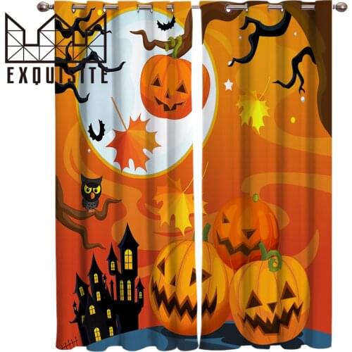 Exquisite House Curtains Cartoon Halloween Polyester Window Curtains For Living Room Bathroom Kitchen Bedroom Drapes