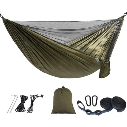 Camping Hammock with Net Travel Portable Lightweight Hammock Parachute Nylon Hammock for Outsides Backpacking Beach Hiking