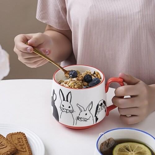 Cats Dogs Rabbits Birds Ceramic Breakfast Cup European American Coffee Milk Pot-bellied Mug Lovers Animal Cartoon Wholesale