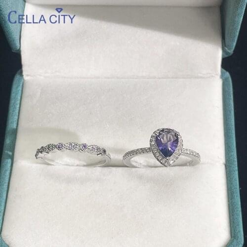 Cellacity Classic 925 Sterling Silver Rings For Charm Lady With Water Drop Shape Amethy Gemstone Wedding Party Wholesale Gift