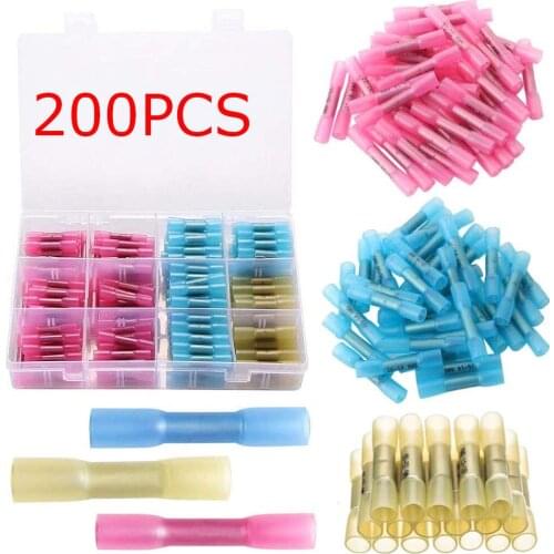 Heat Shrink Wire Connectors Kit, 200Pcs Waterproof Insulated Electrical Terminals Solder Sleeves Heat Shrink Insulated Cable