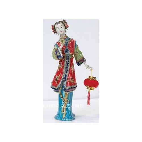 Red lanterns classic figures and ladies display Shek Wan ceramic figurines in Chinese style girl Beauty figure Sculpture statue