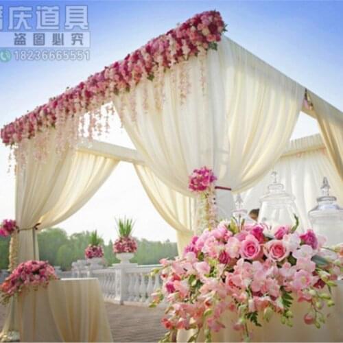 3M*3M*3M Hotsale cream color square canopy drape/chuppah/arbor drape with swag for wedding decoration,Including Drape and Stand