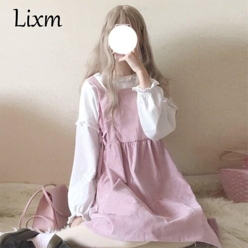 Kawaii Lolita Japanese soft girl lolita kawaii cute retro sweet bow tie corduroy JSK dress