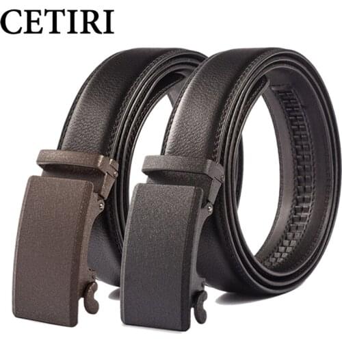 100% Genuine Leather For Men Top Quality Mens Leather Ratchet Dress Belt With Automatic Buckle Heads Belt Waist Strap Brown