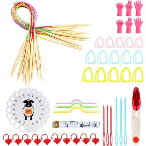 62 Knitting Needles Set Round Bamboo Needles DIY Yarn Craft Knitting Tools Sewing Accessories Set
