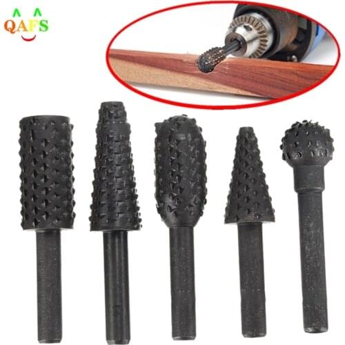 5pcs Rasp File Drill Bits Rasp Set Drill Grinder Drill Rasp For Woodworking Carving Tool 1/4" Round Shank Rotary Burr Set