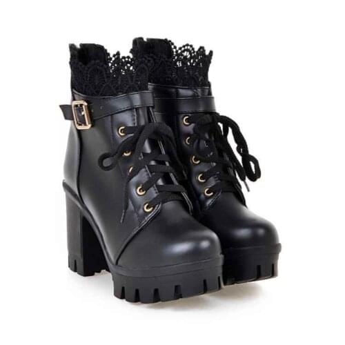 2020 autumn and winter new lace mid-tube high-heeled short boots thick heel lace-up back zipper fashion non-slip womens boots