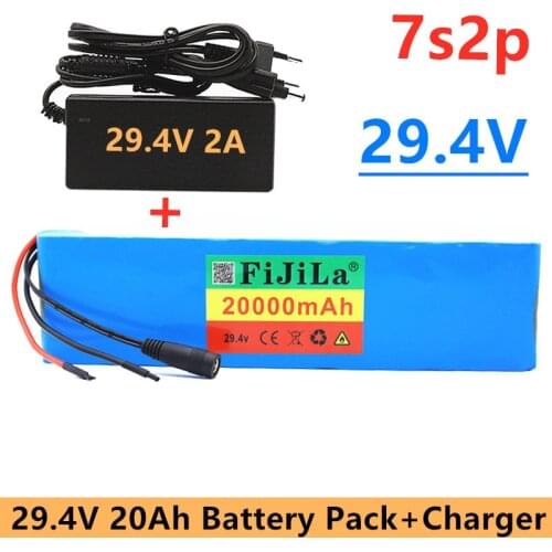 Original 24V 20Ah 7S2P 18650 li-ion Rechargeable battery pack 29.4v 20000mAh electric bicycle moped Balancing scooter+2A Charger