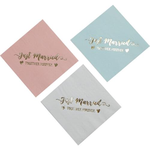 Personalized Just Married Wedding Napkins(16pcs)Rehearsal Dinner Engagement Party Custom Bar Napkins Pink Blue Fol Gold Color