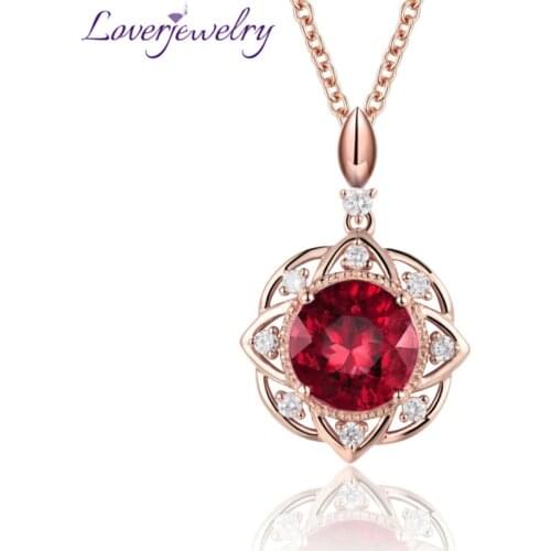 LOVERJEWELRY Natural Ruby Necklace Pendant Rubi In Solid 14Kt Rose Gold Natural Diamond Pendants For Women Jewelry Gift