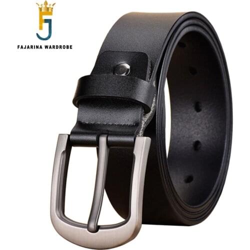 FAJARINA Mens Quality Fashion Design Pin Buckle Belt Black Mens Good Level Grade Design Genuine Leather Belts for Men N17FJ835
