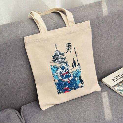 Chinese Style Package Foldable Shopping Bags White Harajuku Canva Tote Bag Vintage Reusable Cloth Totes Handbag Shoulder Ulzzang