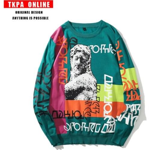 Gaojie retro graffiti printing overszie loose knit sweater for men and women