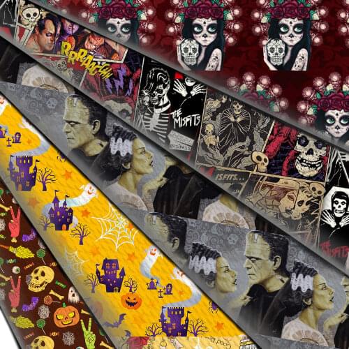 50x145cm Halloween Scary Skeleton Bullet Textured Skull Liverpool Fabric for Sewing Material DIY Cloth