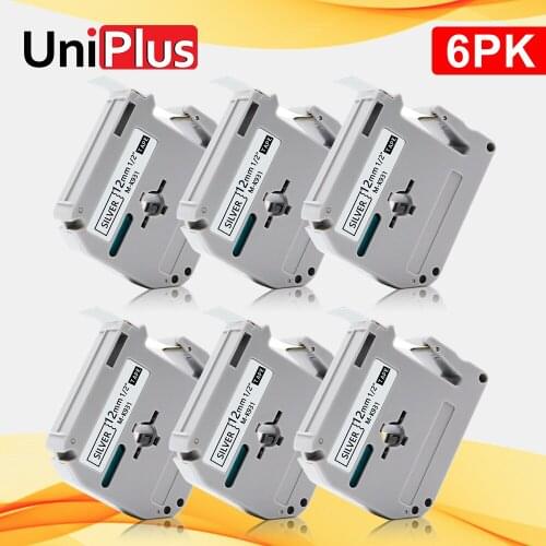 UniPlus 6PK Black on Silver MK 12mm Label Tape Brother Compatible Printer Ribbon MK-931 MK931 M-K931 for Brother P Touch PT-90