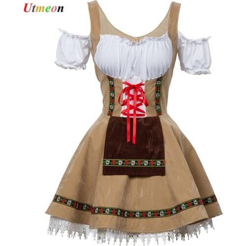 UTMEON S-4XL Sexy Beer Girl Costume Maid Wench Bavarian Fancy Dress Dirndl For Adult Women Oktoberfest Costume