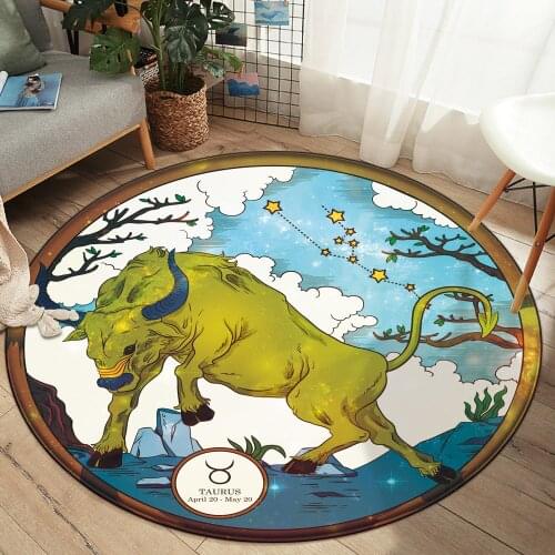 Good Quality 12 Constellation Taurus Abstract Pattern Round Carpet Floor Mat Living Room Rug Non-slip Bedroom Carpet Home Decor