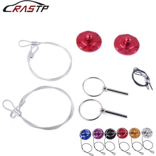 Racing Car Hood Lock with Quick Latch Rope Universal Aluminum Hood Pins Lock Clip Kit for Engine Bonnets with Drilling RS-ENL020