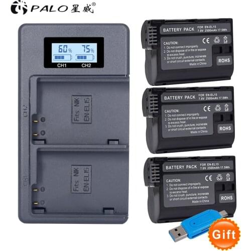 3pcs 2500mAh EN-EL15 EN EL15 ENEL15 camera Battery charger For Nikon D7000 D7100 D800 D800E D600 D610 D810 D500 D7200 V1 Camer