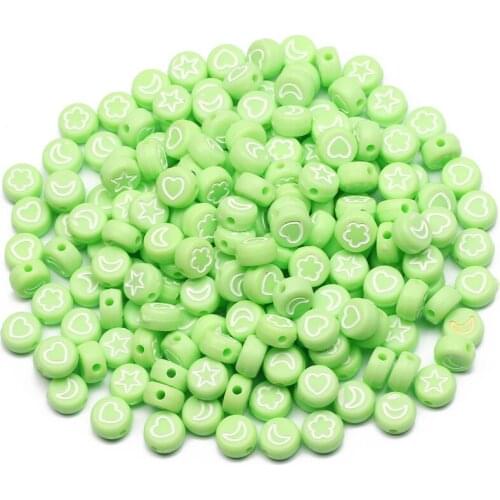 4x7mm Green Round Acrylic Beads Mixed Star/Heart/Moon Pattern Spacer Beads For Jewelry Making DIY Necklace Bracelet Accessories