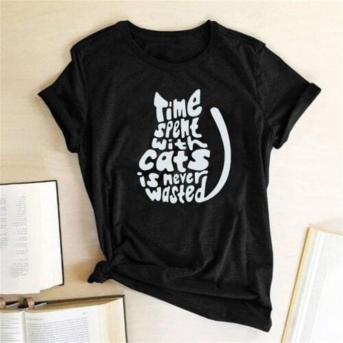 Time Spemt with Cats Is Never Wasted Print T Shirt Women Short Sleeve Summer Funny T Shirt Aesthetics Tops Abbigliamento Donna