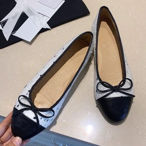 Hot Sell Ladies Shoes New Fashion Ballet Flats Womens Shoes Butterfly-knot Fabric Flat Shoes Genuine Leather Casual Shoes