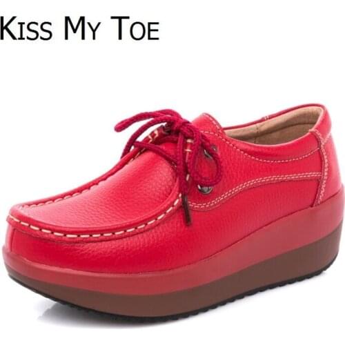 2020 Spring Genuine leather Casual Swing Wedges Breathable Shoes For Women Flat Ladies Trainers Chaussure Femme Zapatos Mujer