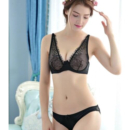 Ladies' New Ultra-Thin Transparent Eyelashes Lace Ladies Bra Set Sexy And Charming Two-Piece Underwear Panties Personal Body