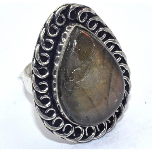 Genuine Labradorite Ring Silver , Hand Made Women Jewelry gift , Size: 7 , R7219