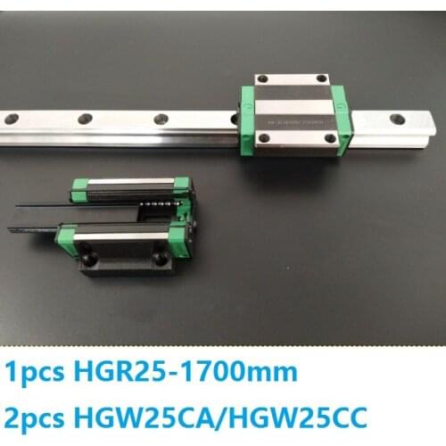 1pcs linear guide rail HGR25 1700mm + 2pcs HGW25CC/HGW25CA linear carriage blocks for CNC router parts Made in China