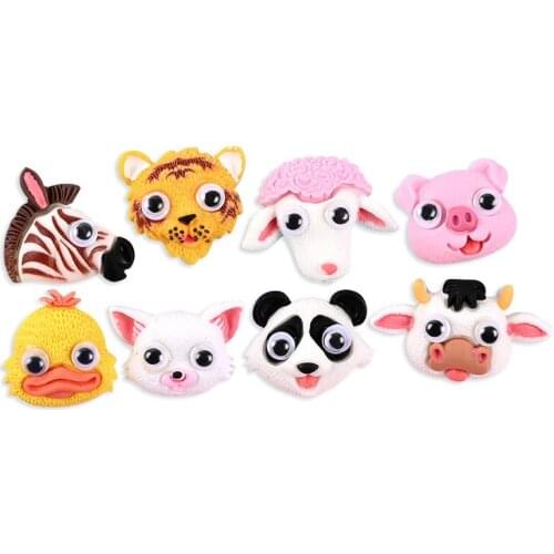 16 Pcs Cartoon Resin Active Eye Animal Head Flat Back Figurine DIY Wedding Scrapbook Home Decor Craft