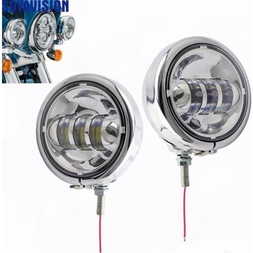 4-1/2" 4.5" Chrome LED Auxiliary Spot Fog Passing Lamp with Housing Ring Mount Bracket for Harley Touring Electra Glide Motor