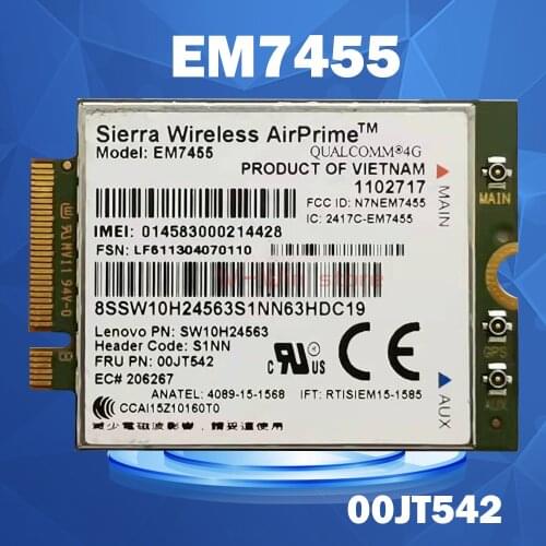 4G LTE WWAN CARD for Sierra Wireless Airprime EM7455 GOBI6000 QUALCOMM FRU:00JT542 For Lenovo X260 T460 P50 P70 L560 X1+Antenna